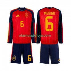 Camisola Espanha Mikel Merino 6 Criança Equipamento Primeiro Copa do Mundo 2026 Manga Comprida
